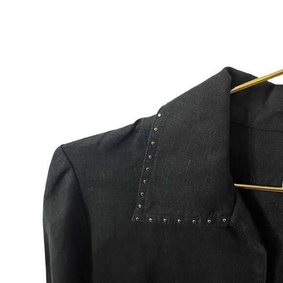 In the Wash Black Studded Linen Long Sleeve Blouse Made in Moldova - Picture 3 of 6